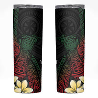 Personalized Papua New Guinea Skinny Tumbler Kundu Drum Motifs - Sepik Colors LT7 Black - Polynesian Pride