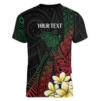 Personalized Papua New Guinea Women V-Neck T-Shirt Kundu Drum Motifs - Sepik Colors LT7 - Polynesian Pride