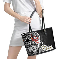 Bula Fiji Tagimaucia Mix Plumeria Masi Tapa Leather Tote Bag Black