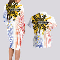 Philippines Independence Day Couples Matching Long Sleeve Bodycon Dress and Hawaiian Shirt Eagle Mix Filipino Flag Tribal Style LT7 - Polynesian Pride