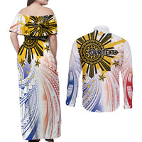 Philippines Independence Day Couples Matching Off Shoulder Maxi Dress and Long Sleeve Button Shirt Eagle Mix Filipino Flag Tribal Style LT7 - Polynesian Pride