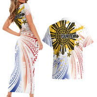 Philippines Independence Day Couples Matching Short Sleeve Bodycon Dress and Hawaiian Shirt Eagle Mix Filipino Flag Tribal Style LT7 - Polynesian Pride