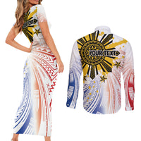 Philippines Independence Day Couples Matching Short Sleeve Bodycon Dress and Long Sleeve Button Shirt Eagle Mix Filipino Flag Tribal Style LT7 - Polynesian Pride