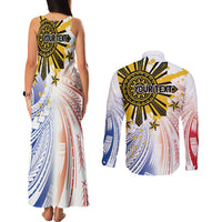 Philippines Independence Day Couples Matching Tank Maxi Dress and Long Sleeve Button Shirt Eagle Mix Filipino Flag Tribal Style LT7 - Polynesian Pride