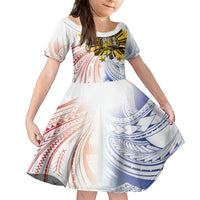 Philippines Independence Day Family Matching Puletasi and Hawaiian Shirt Eagle Mix Filipino Flag Tribal Style LT7 Daughter's Dress White - Polynesian Pride
