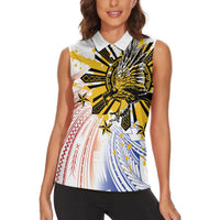 Philippines Independence Day Women Sleeveless Polo Shirt Eagle Mix Filipino Flag Tribal Style LT7 - Polynesian Pride