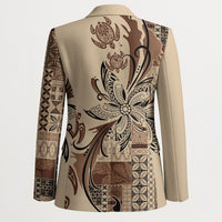 Talofa Samoa Mamanu Siapo Mix Malu Blazer Classic Beige Frangipani and Turtles