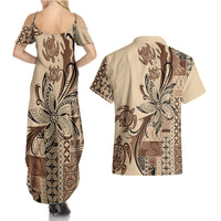 Talofa Samoa Mamanu Siapo Mix Malu Couples Matching Summer Maxi Dress and Hawaiian Shirt Classic Beige Frangipani and Turtles LT7 - Polynesian Pride