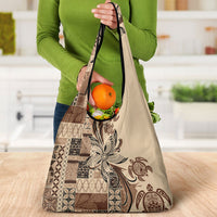 Talofa Samoa Mamanu Siapo Mix Malu Grocery Bag Classic Beige Frangipani and Turtles