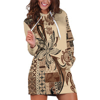 Talofa Samoa Mamanu Siapo Mix Malu Hoodie Dress Classic Beige Frangipani and Turtles LT7 Beige - Polynesian Pride