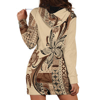 Talofa Samoa Mamanu Siapo Mix Malu Hoodie Dress Classic Beige Frangipani and Turtles LT7 - Polynesian Pride
