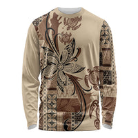 Talofa Samoa Mamanu Siapo Mix Malu Long Sleeve Shirt Classic Beige Frangipani and Turtles