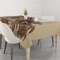 Talofa Samoa Mamanu Siapo Mix Malu Tablecloth Classic Beige Frangipani and Turtles