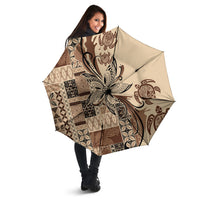 Talofa Samoa Mamanu Siapo Mix Malu Umbrella Classic Beige Frangipani and Turtles