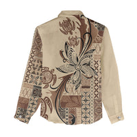 Talofa Samoa Mamanu Siapo Mix Malu Women Casual Shirt Classic Beige Frangipani and Turtles LT7 - Polynesian Pride