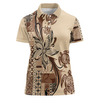 Talofa Samoa Mamanu Siapo Mix Malu Women Polo Shirt Classic Beige Frangipani and Turtles LT7 Female Beige - Polynesian Pride