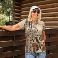 Talofa Samoa Mamanu Siapo Mix Malu Women Polo Shirt Classic Beige Frangipani and Turtles LT7 - Polynesian Pride