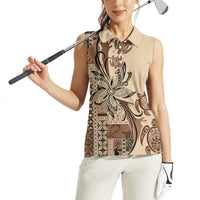 Talofa Samoa Mamanu Siapo Mix Malu Women Sleeveless Polo Shirt Classic Beige Frangipani and Turtles LT7 - Polynesian Pride