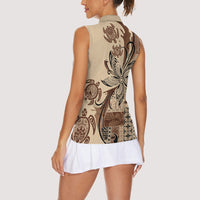 Talofa Samoa Mamanu Siapo Mix Malu Women Sleeveless Polo Shirt Classic Beige Frangipani and Turtles LT7 - Polynesian Pride