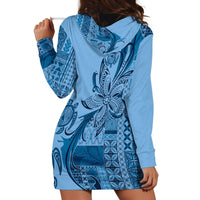 Talofa Samoa Mamanu Siapo Mix Malu Hoodie Dress Cool Blue Frangipani and Turtles