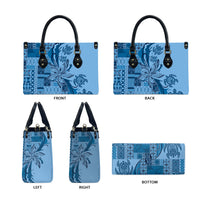 Talofa Samoa Mamanu Siapo Mix Malu Leather Bag Cool Blue Frangipani and Turtles