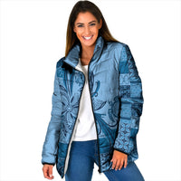 Talofa Samoa Mamanu Siapo Mix Malu Padded Jacket Cool Blue Frangipani and Turtles