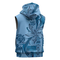 Talofa Samoa Mamanu Siapo Mix Malu Sleeveless Hoodie Cool Blue Frangipani and Turtles