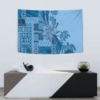 Talofa Samoa Mamanu Siapo Mix Malu Tapestry Cool Blue Frangipani and Turtles