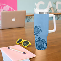 Talofa Samoa Mamanu Siapo Mix Malu Tumbler With Handle Cool Blue Frangipani and Turtles