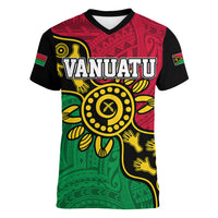 Personalised Vanuatu Women V Neck T Shirt Mix Aboriginal Dot Art LT7 Female Art - Polynesian Pride