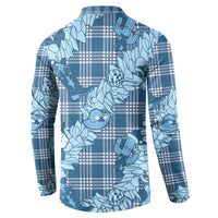 Blue Palaka Hawaii Cowboy Christmas Button Sweatshirt Paniolo Mix Maile Lei - Polynesian Pride