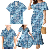 Blue Palaka Hawaii Cowboy Christmas Family Matching Mermaid Dress and Hawaiian Shirt Paniolo Mix Maile Lei LT7 - Polynesian Pride