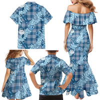 Blue Palaka Hawaii Cowboy Christmas Family Matching Mermaid Dress and Hawaiian Shirt Paniolo Mix Maile Lei LT7 - Polynesian Pride