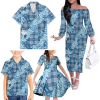 Blue Palaka Hawaii Cowboy Christmas Family Matching Off The Shoulder Long Sleeve Dress and Hawaiian Shirt Paniolo Mix Maile Lei LT7 - Polynesian Pride