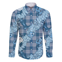 Blue Palaka Hawaii Cowboy Christmas Family Matching Off The Shoulder Long Sleeve Dress and Hawaiian Shirt Paniolo Mix Maile Lei LT7 Dad's Shirt - Long Sleeve Blue - Polynesian Pride