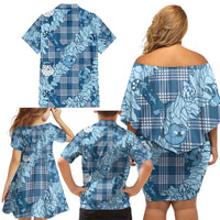 Blue Palaka Hawaii Cowboy Christmas Family Matching Off Shoulder Short Dress and Hawaiian Shirt Paniolo Mix Maile Lei LT7 - Polynesian Pride