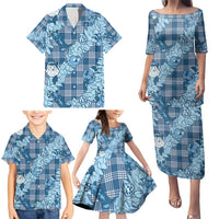 Blue Palaka Hawaii Cowboy Christmas Family Matching Puletasi and Hawaiian Shirt Paniolo Mix Maile Lei LT7 - Polynesian Pride
