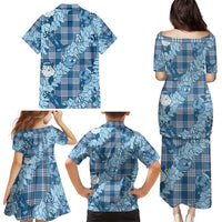 Blue Palaka Hawaii Cowboy Christmas Family Matching Puletasi and Hawaiian Shirt Paniolo Mix Maile Lei LT7 - Polynesian Pride