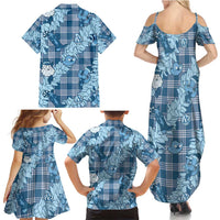 Blue Palaka Hawaii Cowboy Christmas Family Matching Summer Maxi Dress and Hawaiian Shirt Paniolo Mix Maile Lei LT7 - Polynesian Pride