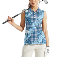 Blue Palaka Hawaii Cowboy Christmas Women Sleeveless Polo Shirt Paniolo Mix Maile Lei LT7 - Polynesian Pride