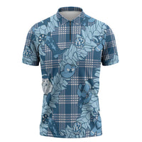Blue Palaka Hawaii Cowboy Christmas Zipper Polo Shirt Paniolo Mix Maile Lei LT7 Blue - Polynesian Pride