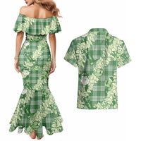 Green Palaka Hawaii Cowboy Christmas Couples Matching Mermaid Dress and Hawaiian Shirt Paniolo Mix Maile Lei LT7 - Polynesian Pride