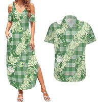 Green Palaka Hawaii Cowboy Christmas Couples Matching Summer Maxi Dress and Hawaiian Shirt Paniolo Mix Maile Lei LT7 Green - Polynesian Pride