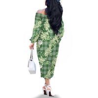 Green Palaka Hawaii Cowboy Christmas Family Matching Off The Shoulder Long Sleeve Dress and Hawaiian Shirt Paniolo Mix Maile Lei LT7 - Polynesian Pride