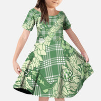 Green Palaka Hawaii Cowboy Christmas Family Matching Puletasi and Hawaiian Shirt Paniolo Mix Maile Lei LT7 Daughter's Dress Green - Polynesian Pride