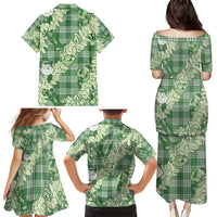 Green Palaka Hawaii Cowboy Christmas Family Matching Puletasi and Hawaiian Shirt Paniolo Mix Maile Lei LT7 - Polynesian Pride
