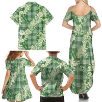 Green Palaka Hawaii Cowboy Christmas Family Matching Summer Maxi Dress and Hawaiian Shirt Paniolo Mix Maile Lei LT7 - Polynesian Pride