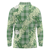 Green Palaka Hawaii Cowboy Christmas Long Sleeve Polo Shirt Paniolo Mix Maile Lei LT7 - Polynesian Pride