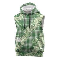 Green Palaka Hawaii Cowboy Christmas Sleeveless Hoodie Paniolo Mix Maile Lei LT7 Green - Polynesian Pride