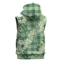 Green Palaka Hawaii Cowboy Christmas Sleeveless Hoodie Paniolo Mix Maile Lei LT7 - Polynesian Pride
